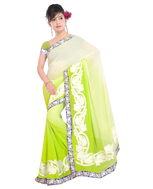 Parrot Green Embroidered Designer Saree